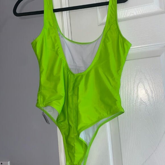 Size Women's Large/L neon green retro one piece swimsuit, 80s/90s bathing suit - Picture 5 of 6